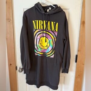 Nirvana Gray Graphic Hoodie Dress Divided H&M S/M Smiley Face Pop Music